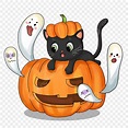 Dibujos Animados Acuarela Halloween Travieso Fantasma Gato PNG ...