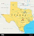 Texas, mappa politico, con capitale Austin, bordi importanti città ...