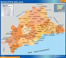 Gminy Malaga mapa Hiszpania | Mapy ścienne