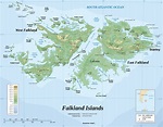 Grande detallado mapa físico de Islas Malvinas con carreteras y ...