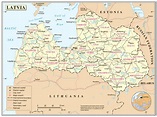 Grande detallada mapa político y administrativo de Letonia con ...