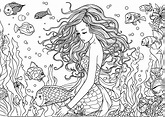 Sirena de ensueño y bonito pez - Sirenas - Colorear para Adultos