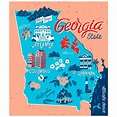 Map of Georgia State and Flag | Georgia Outline, Road, Cities and ...