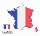 Francia mapa y bandera. diseño de dibujos animados de línea simple ...