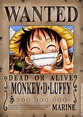 WANTED:Monkey D. Luffy Dead or Alive $300,000,000 | One piece luffy, Monkey d luffy, One piece ...
