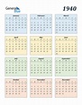 1940 Calendar (PDF, Word, Excel)