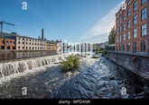 Die alte Industrielandschaft und der Motala Fluss in Norrkoping ...