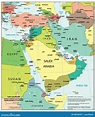 Mappa Politica Di Divisioni Di Regione Di Medio Oriente Illustrazione ...