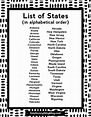 Printable List Of 52 States