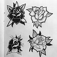 Traditional Black Rose Tattoo Flash