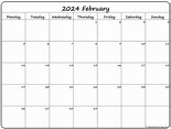 February 2024 Monday Calendar | Monday to Sunday