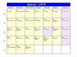 Calendario Marzo 1976 da stampare - Quaresima, Marted grasso,