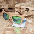 Polarized Square Wood Frame Sunglasses In Wooden Gift Box-Green,Blue ...