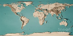 World Map 3D Render Topographic Map Neutral Digital Art by Frank ...
