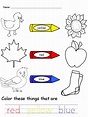 Color Worksheets For Kindergarten