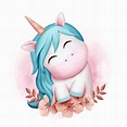 Premium Vector | Baby unicorn smile cute watercolor