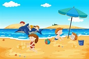Children playing at the beach 294139 Vector Art at Vecteezy