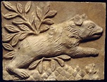 Wall panel with a charging bear | Sasanian | Sasanian | The ...