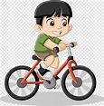 niño montando bicicleta, caricatura, dibujo, ilustración, niño pequeño ...