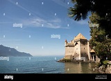 The Chillon Castle (Chateau de Chillon) on Lake Geneva (Lac Leman) and ...