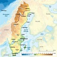 Sweden elevation map - Map of Sweden elevation (Northern Europe - Europe)