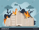 Destroyed City Concept Burning Exploding Building Stock Vector (Royalty ...