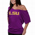 LSU Tigers Ladies Team Name Off-the-Shoulder T-Shirt - Purple ...