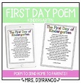 First Day of Kindergarten Poem to Parents by Mrs DiFranco | TPT