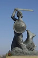 Mermaid on the bank of the Wisła River near Świętokrzyski bridge in ...