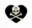 Emblema vectorial con corazón, cráneo con huesos cruzados y símbolo de ...
