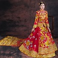 Long Qipao Dresses Chinese Traditional Wedding Dress Cheongsam Red ...