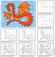 How to draw a flying dragon step by step. PDF tutorial available. # ...