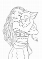 Easy coloring page of Moana and Pua free to print or download