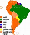 Map : Languages spoken in South America. | América do sul, Mapa, Geografia