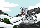 Joven leopardo de las nieves en la montaña nevada | Vector Premium