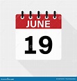 June 19 Calendar Icon. Calendar Icon with Shadow. Flat Style. Date, Day ...