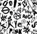 Vector black and white seamless pattern of punk and anarchy symbols ...