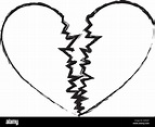 Dibujo monocromo de corazón roto Imagen Vector de stock - Alamy