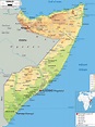 Large physical map of Somalia with roads, cities and airports | Somalia ...