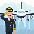 Pilot in a Uniform and Plane Cartoon Background with Airport Building ...