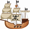 Barco pirata en estilo de dibujos animados aislado sobre fondo blanco ...
