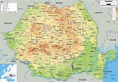 Grande mapa físico de Rumania con carreteras, ciudades y aeropuertos ...