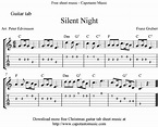 Silent Night, easy free Christmas guitar tab sheet music