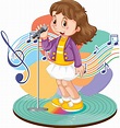 Singer girl cartoon with music melody symbols 7105906 Vector Art at ...