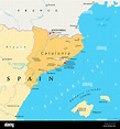 Catalonia political map with capital Barcelona, borders and important ...