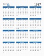 Free 1937 Calendars in PDF, Word, Excel