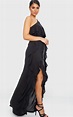 Black One Shoulder Ruffle Detail Maxi Dress | PrettyLittleThing CA