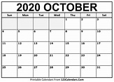 Printable October 2020 Calendar Templates | 123Calendars.com