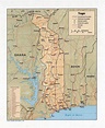 Large detailed political and administrative map of Togo with relief ...