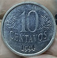 Moeda do Brasil - 10 centavos - 1994 - REVERSO INVERTID